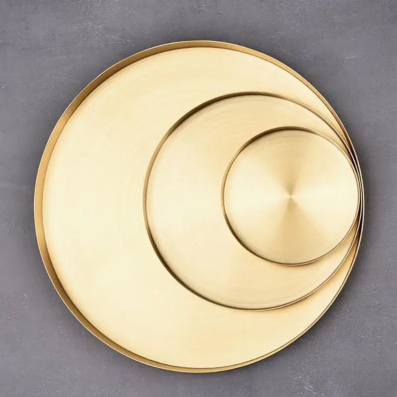 Gold Stainless Steel Round Tray Nordic Ins Light Luxury Collection Sjewelry Tea Tray Exquisite Home Car Keys Porch Storage Tray