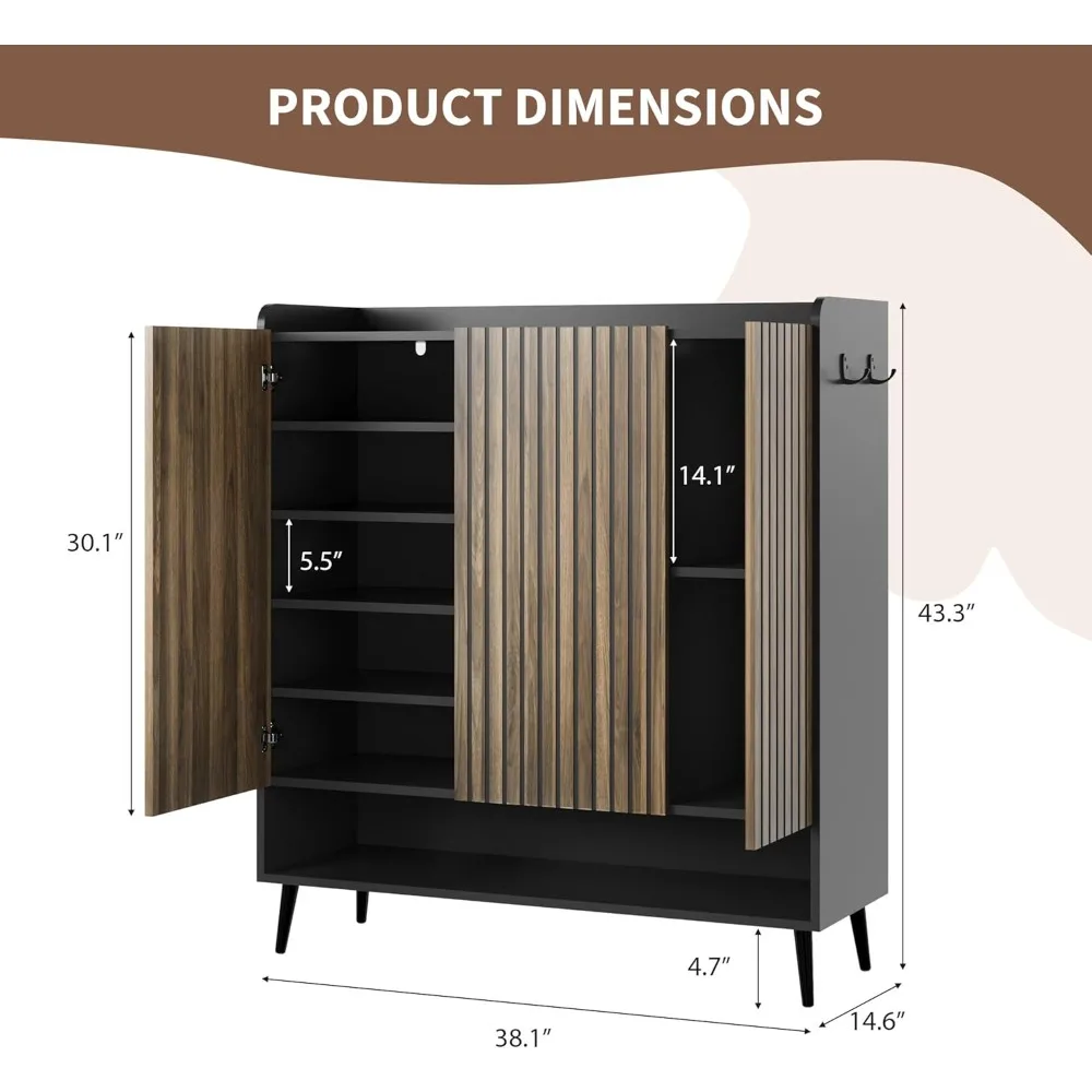 Shoe cabinet, large shoe cabinet with 3 doors, adjustable shelves, corridor, entrance, L shoe cabinet with doors
