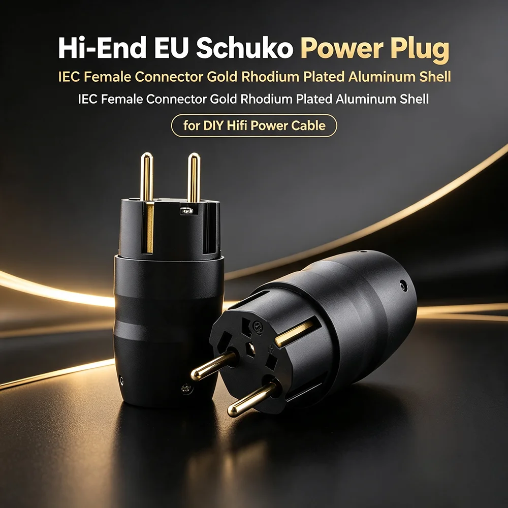 Pair Hi‑End Aluminum Gold Rhodium Plated EU Schuko Power Plug IEC Female Connector DIY Hifi Audio Power Cable Terminal