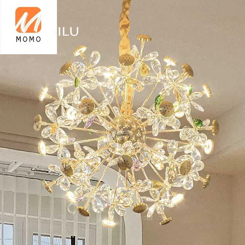 Round color postmodern light luxury living room light simple creative dandelion petal lamp decoration K9 crystal chandelier