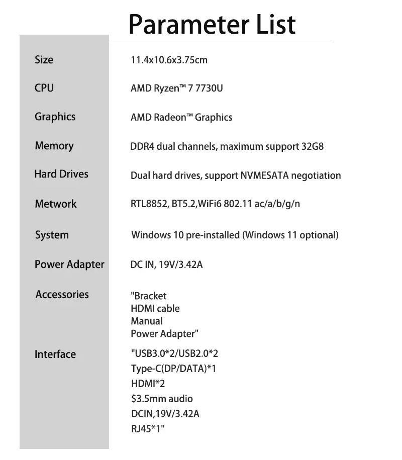 GenMachine Ryzen 7 7730U Mini PC AMD Ryzen Dual Channel DDR4 3200T/s 16GB 500GB PCIe4.0 SSD WiFi6 BT5.2 diy Gaming Computer