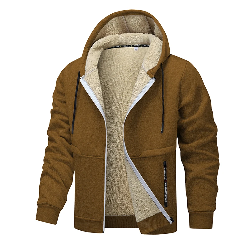 2024 Winter Fleece Man Coats Outdoors Simplicity Solid Color Tops New Leisure Keep Warm Windproof Thickening Hooded Jackets Man