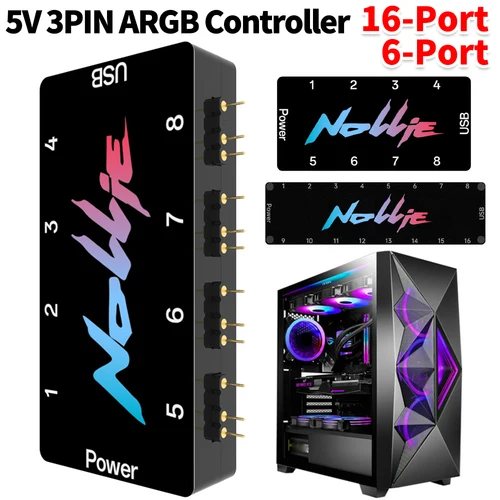 Imagen 2 del producto Controlador ARGB de 5V y 3 pines, divisor ARGB direccionable de 8 vías, Nollie SignalRGB OpenRGB para caja de ordenador, ventiladores de refrigeración, tira de luz