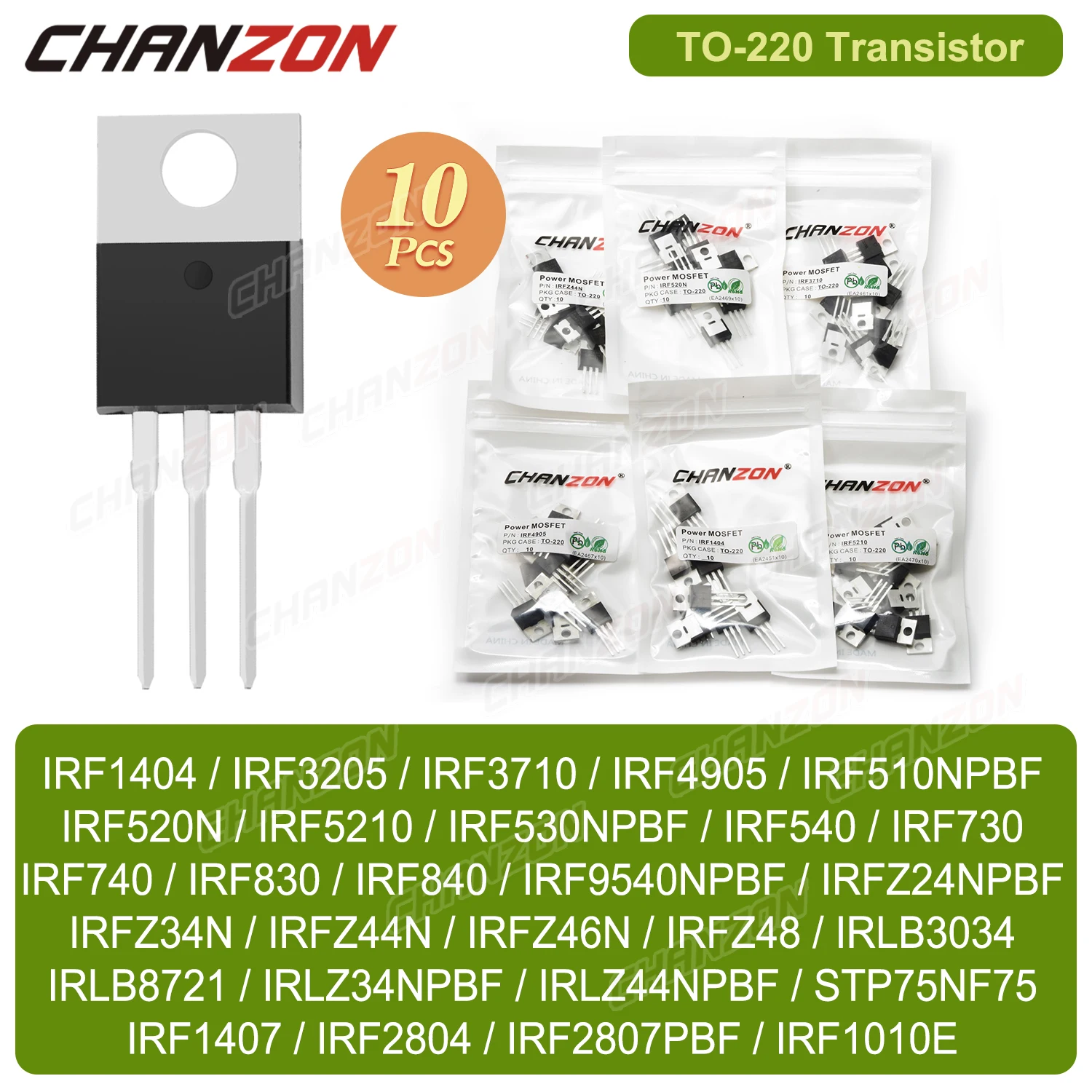 TO220  Irf3205 Irfz44N Irf740 Irf520N Irf540 Irf4905 Irf840 Irlb8721 Irf1404 Irlb3034 Irf510 Irf1404 Power Mosfet Transistor Fet