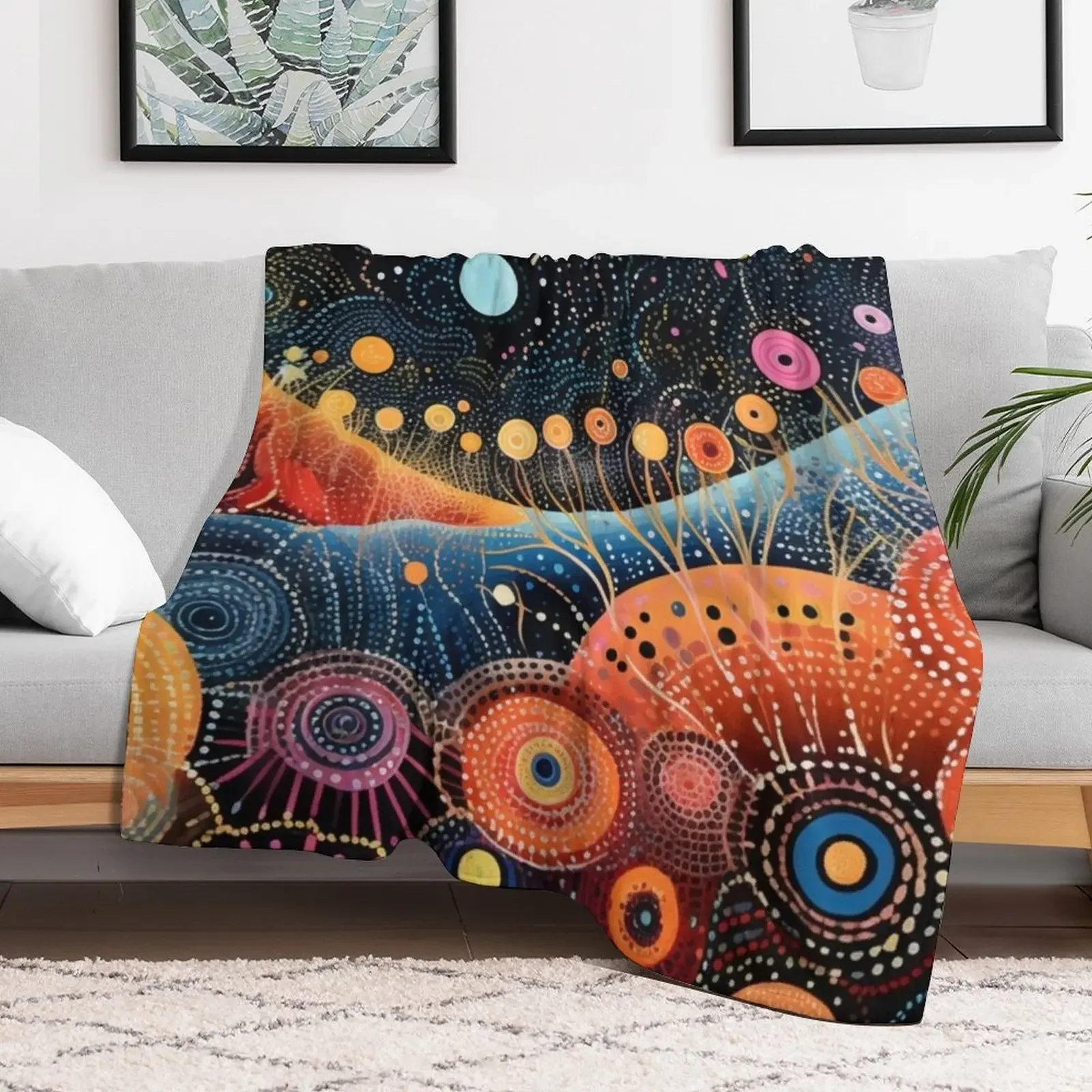 Aboriginal Authentic Art - Galaxy Flowers Throw Blanket Travel Decorative Throw Baby Hair Blankets