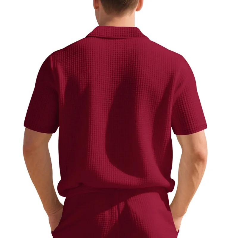 Summer Men's Fitness Sports Casual Turn-Down Collar Waffle Polo Shirt Men's Pure Color Loose Jogging Short Sleeve T-Shirt tops