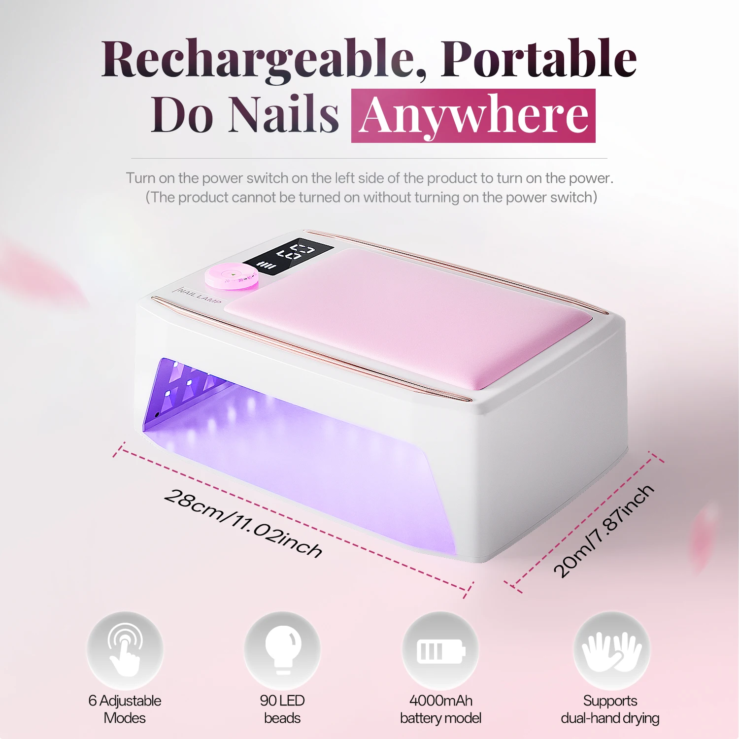 

Лампа для ногтей — для гель-лака со съемной подлокотниками, перезаряжаемая сушилка для ногтей, 6 настроек таймера, подходит для профессионалов ногтей