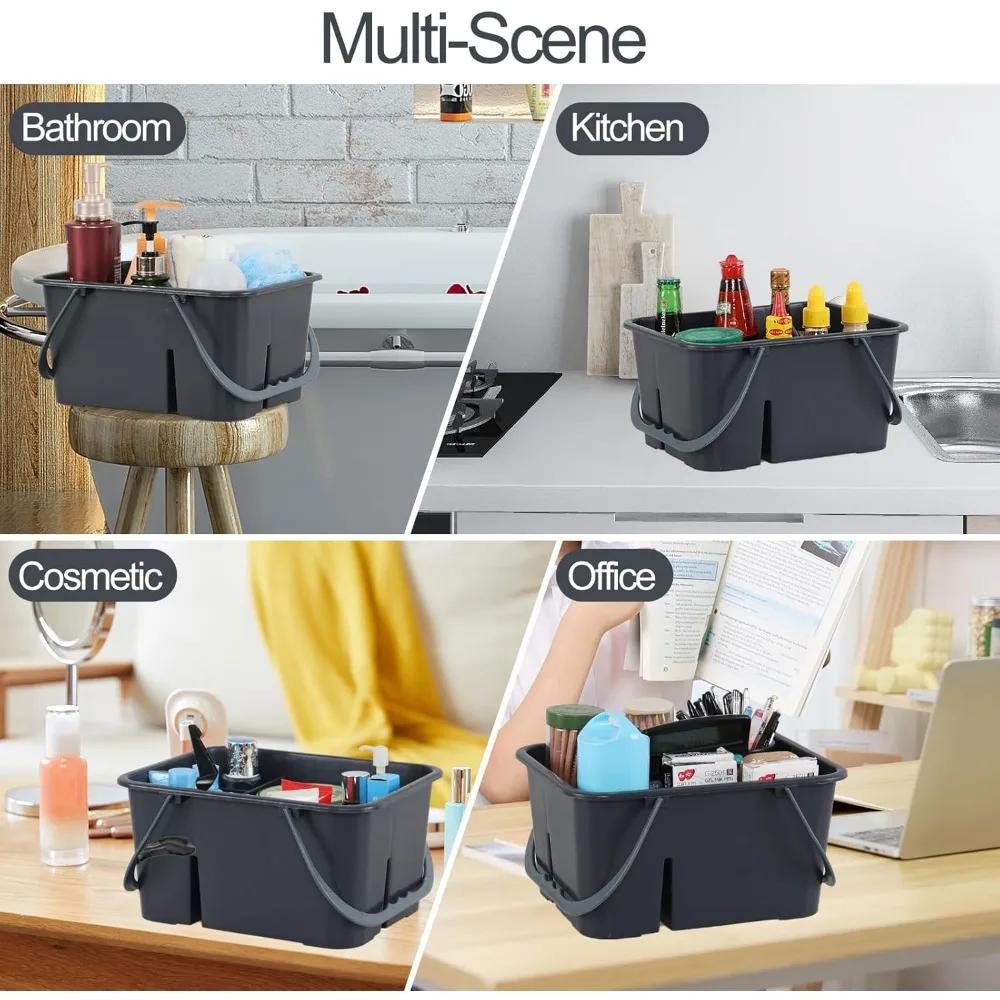 علبة تنظيف بلاستيكية لجميع الأغراض، علبة دش بمقبض، رمادي