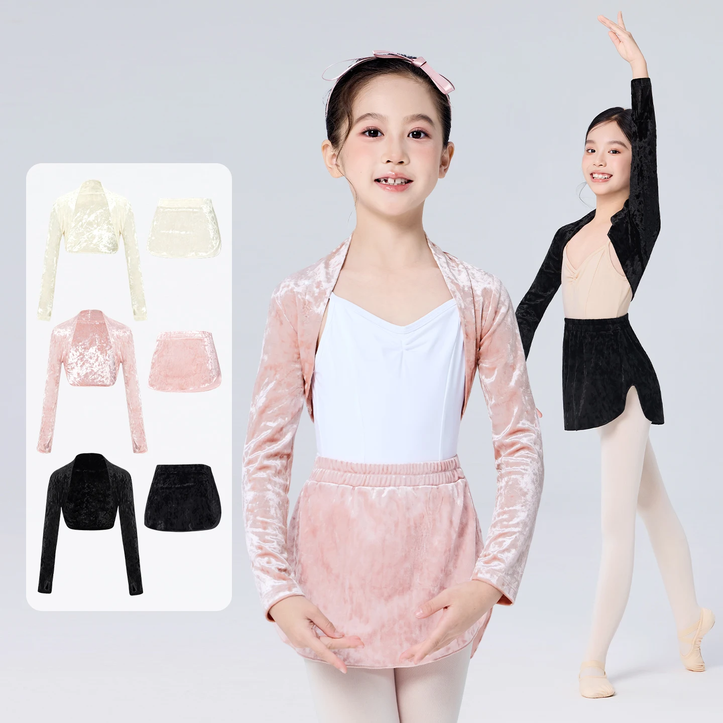 Mädchen Samt Achselzucken Vorne Offen Strickjacke Ballett Tops mit Finger Loch Split Side Rock Lange Ärmel Schal Äußere Match Tanz Trikot