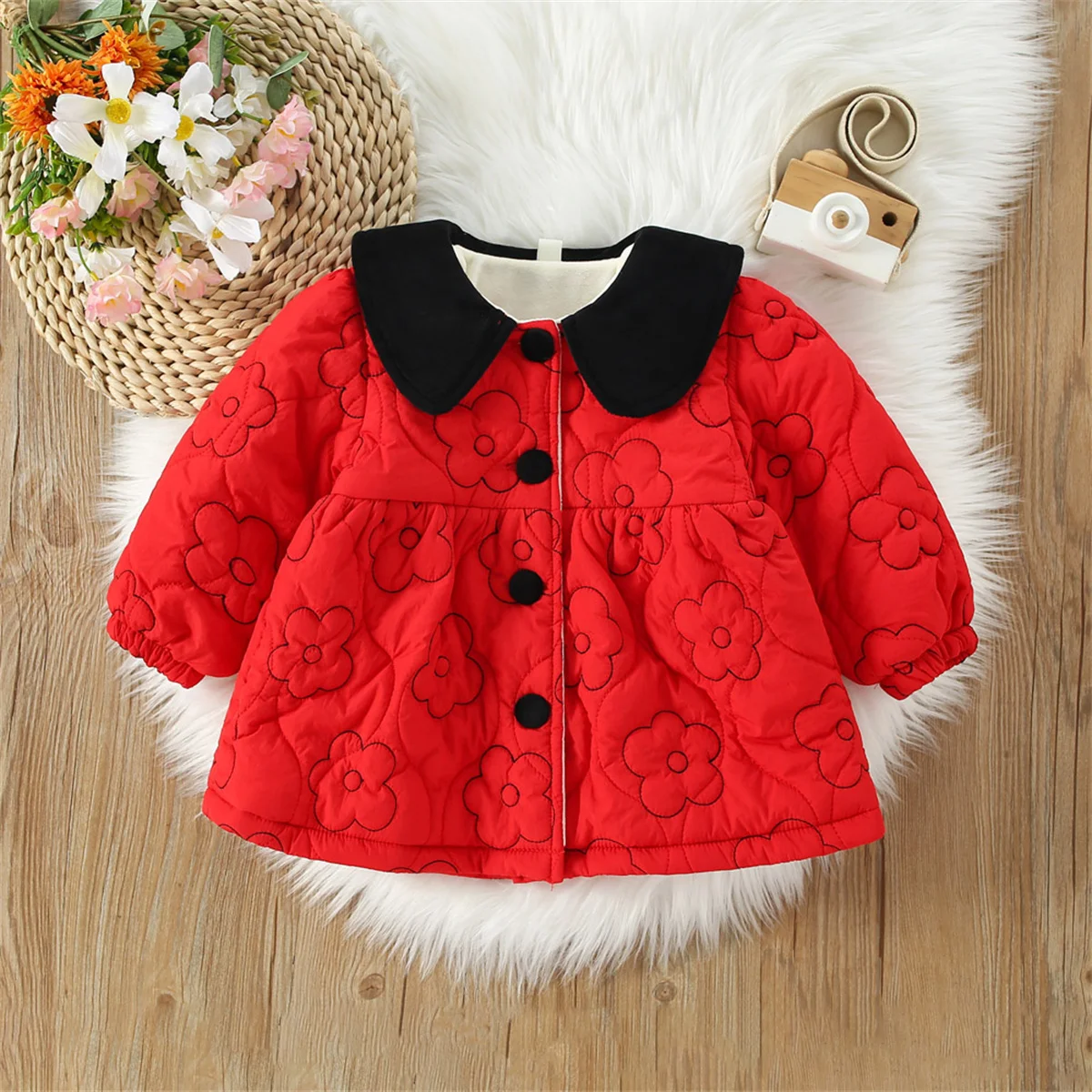 Girl\'s New Pattern Cotton Coat Winter Baby Thickened and Comfortable Korean Version Loose and Warm Cute Cotton Coat