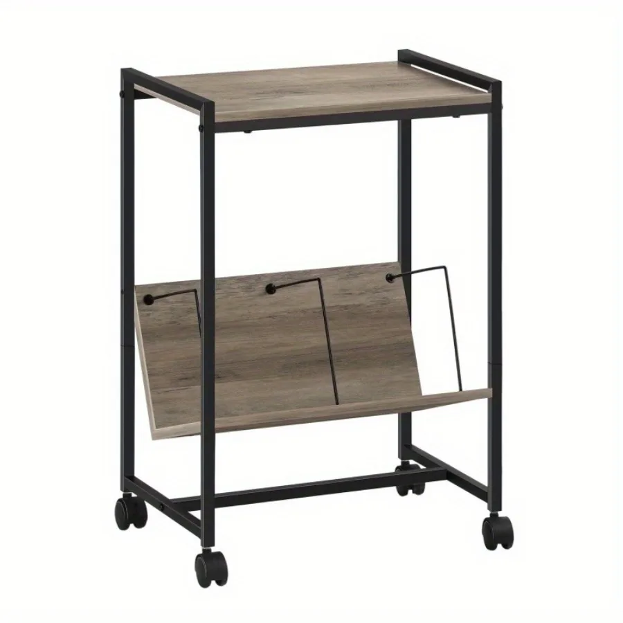 حامل مشغل تسجيل مزدوج الجانب باللون الرمادي مع عجلات ومخزن من الفينيل، وطاولة دوارة متنقلة مع أرفف لغرفة المعيشة #2