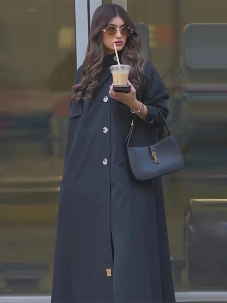 มุสลิม Abaya ผู้หญิง Trench Coat โมร็อกโกเสื้อกันหนาว England Retro รถจักรยานยนต์แจ็คเก็ตดูไบยาว Eid Ramadan Saudi Arab 2025