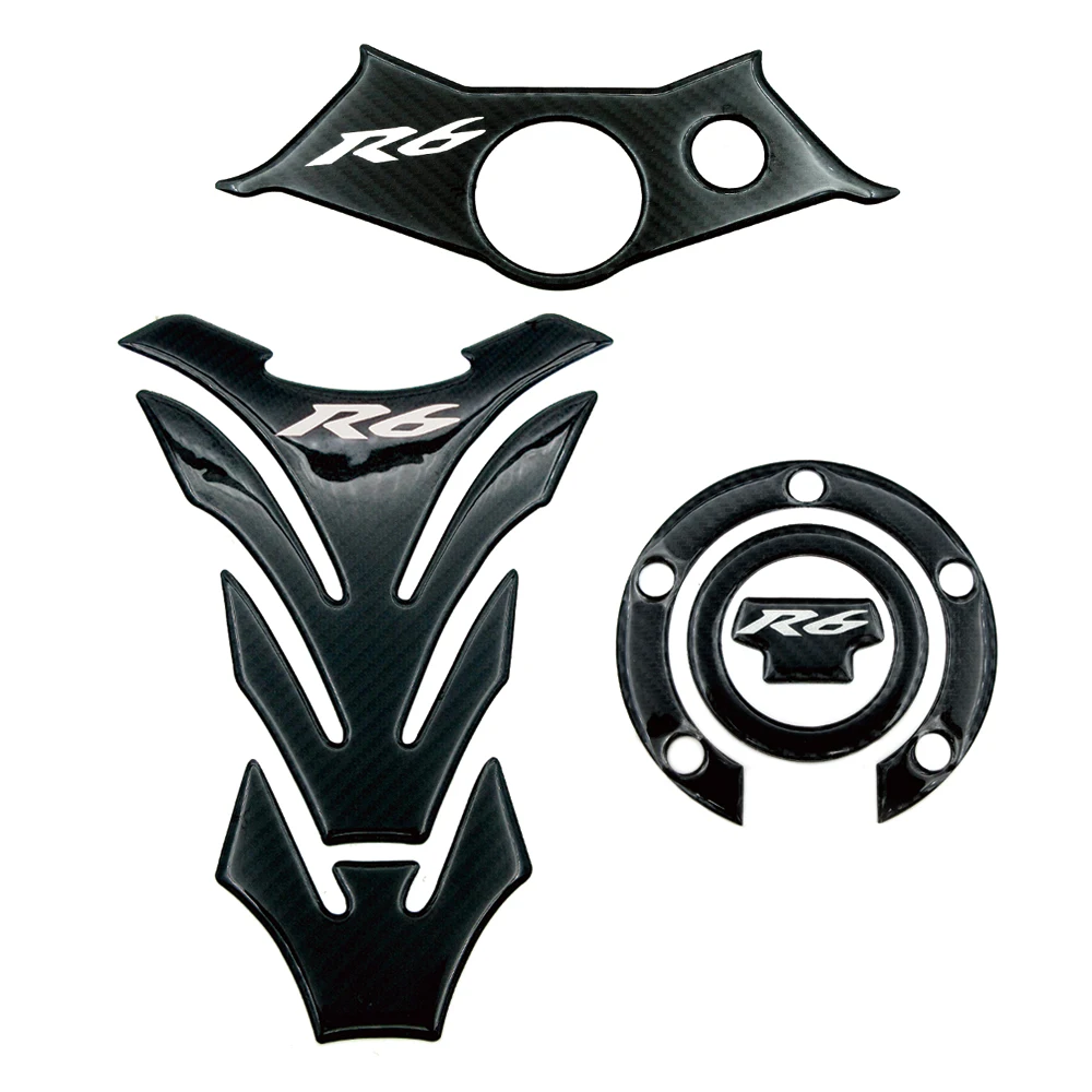 

Motorcycle Carbon Fiber Look Stickers Tank Pad Oil Gas Cap Cover Triple Clamp Protector Decals For Yamaha YZF R6 YZFR6 2003-2005