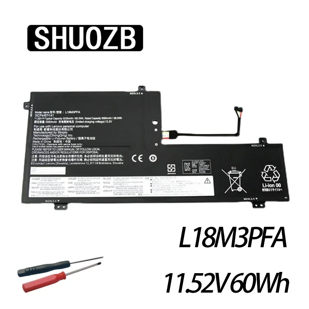 

SHUOZB L18M3PFA Laptop Battery For Lenovo Yoga C740-15 C740-15IML L18D3PF2 5B10T83740 5B10T83739 3ICP4/67/141 11.52V 60.3WH