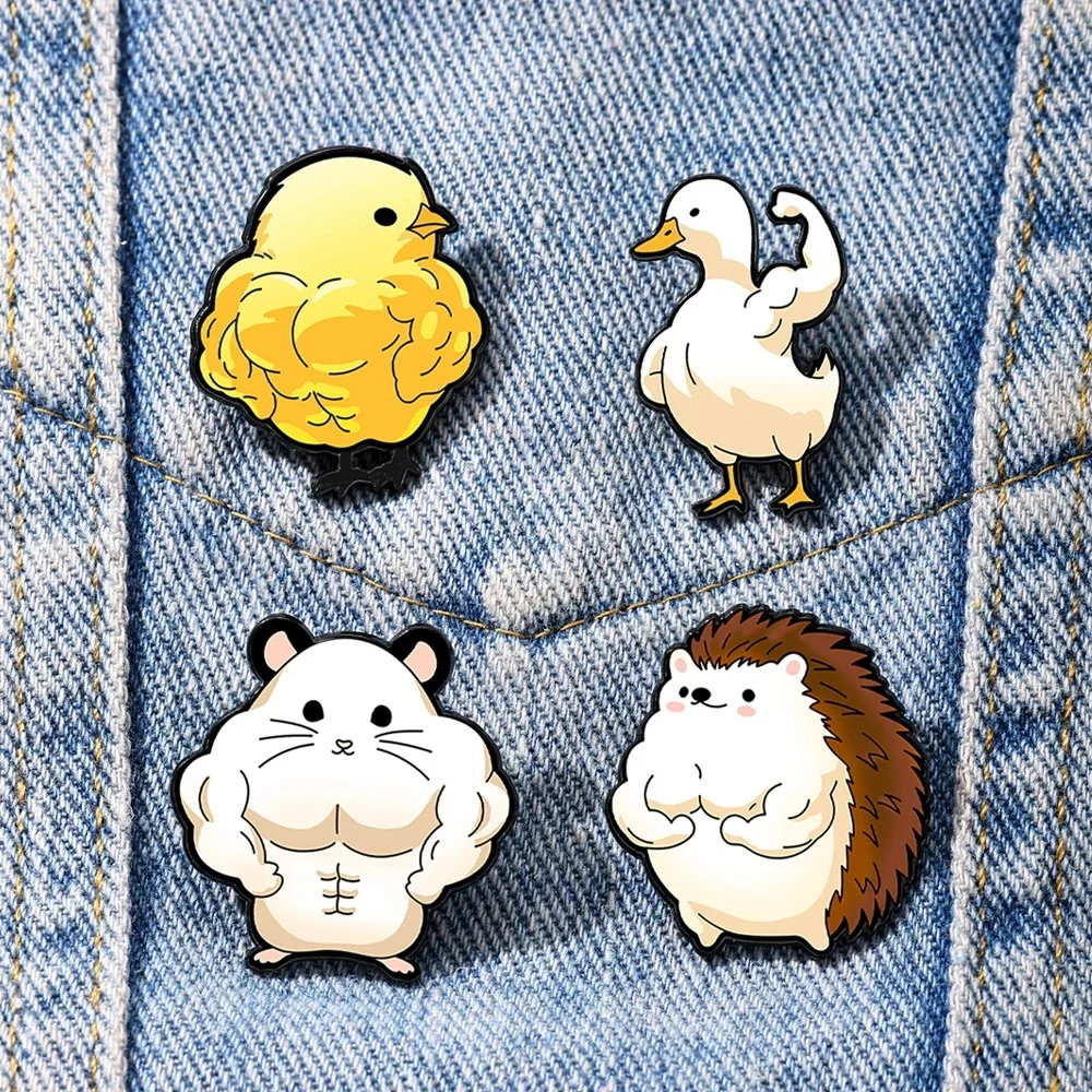 Cartoon Muscular Animal Enamel Brooch Lapel Pin Chicken Goose Squirrel Creative Personal Animal Badge Jewelry Gift For Friend
