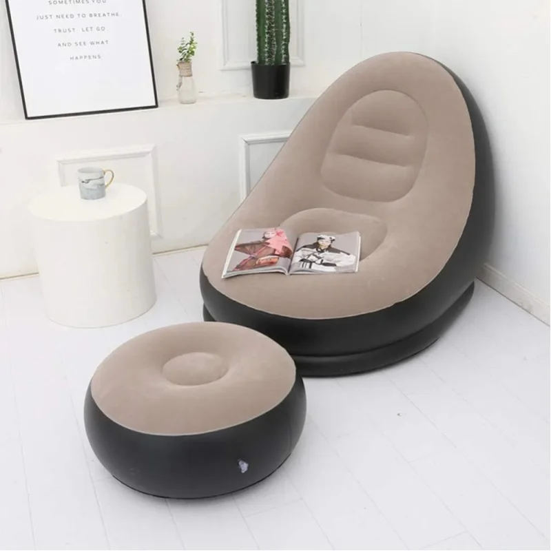 Nadmuchiwany fotel typu lazy sofa z powierzchnią z floku, wykonany z PVC, o nośności 100 kg, do salonu, sypialni, na kemping i do użytku na zewnątrz. — 2