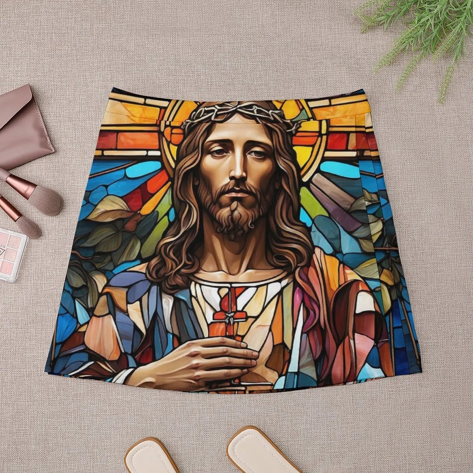 Artwork of Jesus Stained Glass Crucifix Art Mini Skirt skirt sets short skirt for women short clothes for women