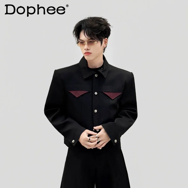 

2026 Men's Summer New Fashion High-end Lapel Jackets Men's Contrast Color Splicing Design Shoulder Coats Comfort Versatile Tops