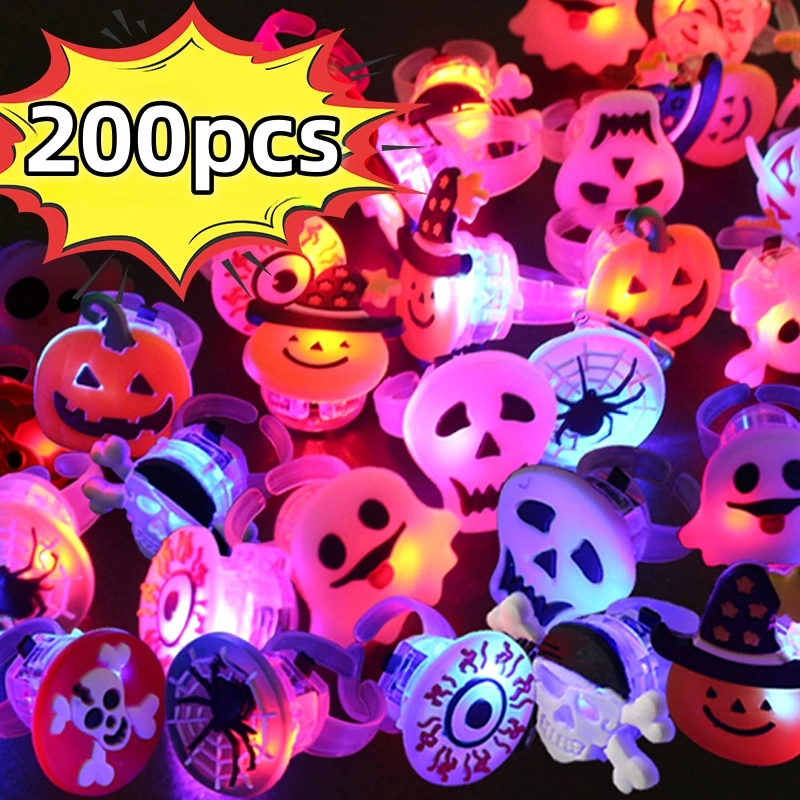 Halloween LED Glow Ring Creative Pumpkin Ghost Skeleton Glow in the Dark Finger Ring Toy Lights Christmas Party Decoration