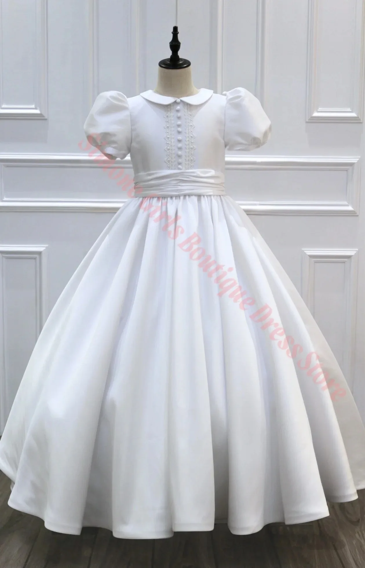 Großhandel Elegantes Taufkleid aus Satin, flauschiges A-Linien-Blumenmädchenkleid für kleine Prinzessinnen, Hochzeit, Geburtstag, Erstkommunion, Ballkleider – Detail 5