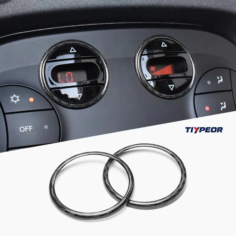 TIYPEOR Carbon Fiber Gear Small Round Box Decorative Trim For Fiat Abarth 500 LHDSteering Wheel Interior Accessories hight gloss