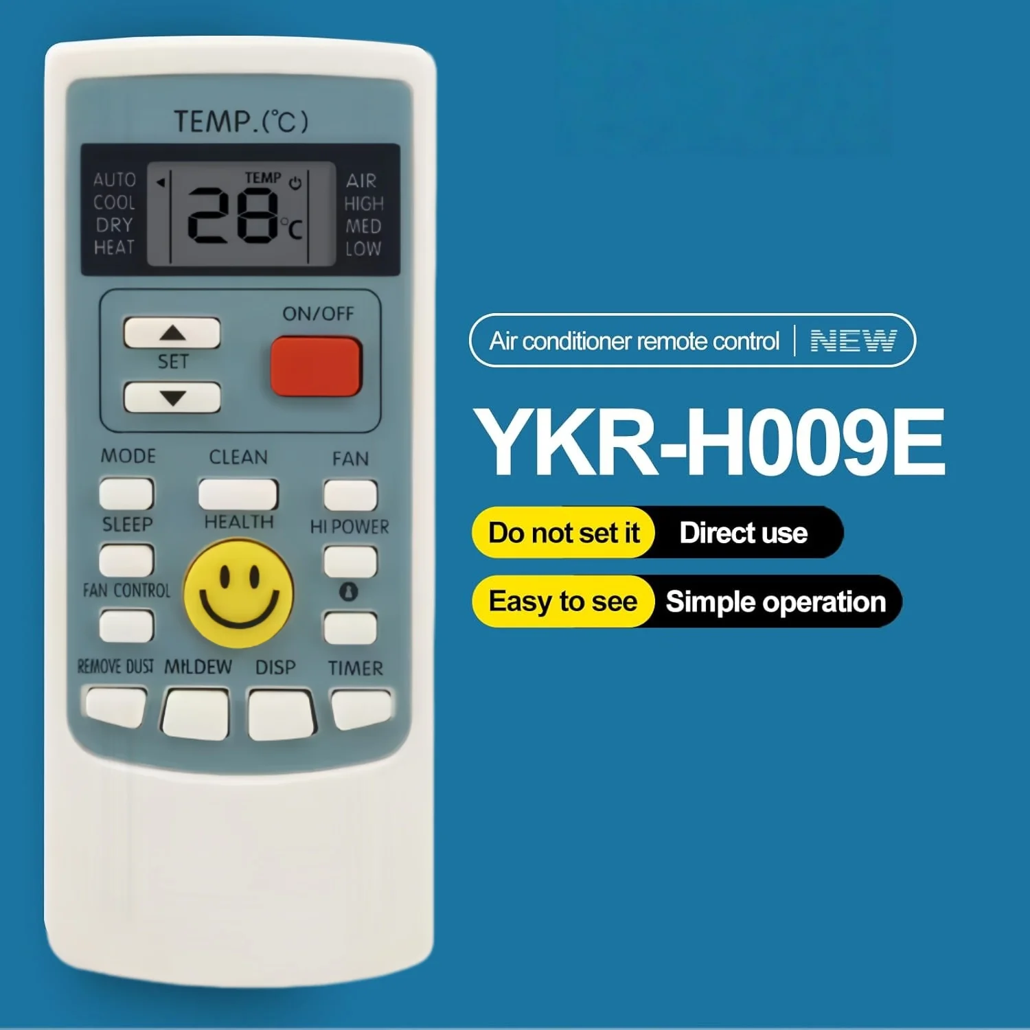 Control Remoto para Aire Acondicionado Compatible con AUX/Whirlpool YKR-H/008 H/009 H/012 H/009E