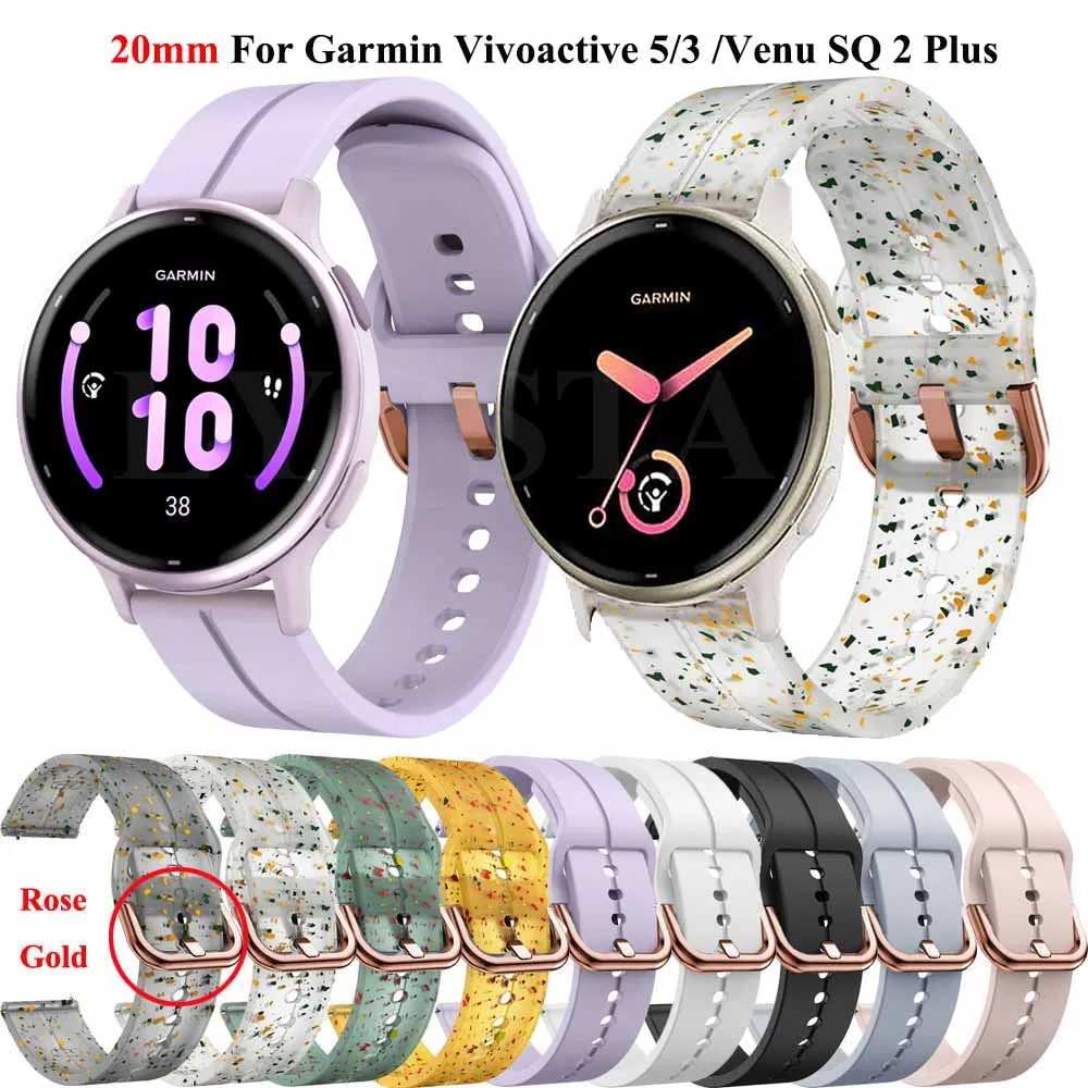 20mm Silicone Watch Strap Wristband For Garmin Vivoactive 5 3 Move Trend/Venu 2 Plus/sq2/Forerunner 158 55 245 645 Bracelet Band