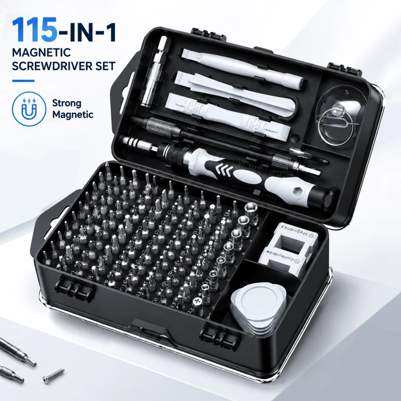 115‑in‑1 Magnetic Screwdriver Set High Hardness Bits Multi‑Repair Tool Kit for Phones Tablets Small Appliances Irregular Screws