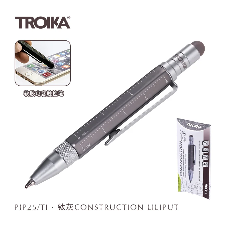 For TROIKA Mini Brass Multifunctional Engineering Ballpoint Pen with Ruler, Screwdriver, Touchscreen Stylus - Versatile