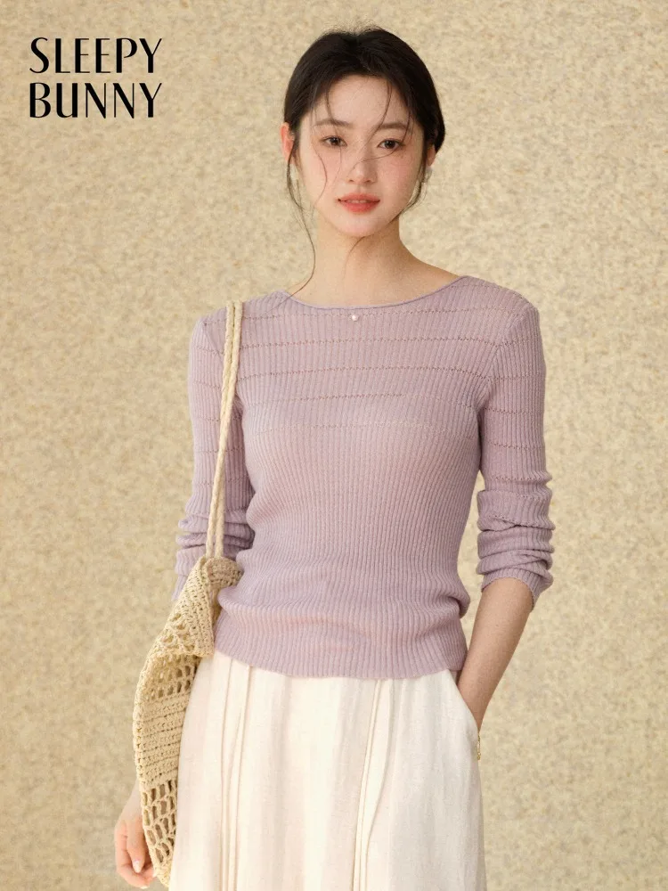 

Women Ribbed Knit Top Long Sleeve Slim Sweater Elegant Soft Stretch Pullover Spring Summer Basic Shirt Lady Casual Daily Wear