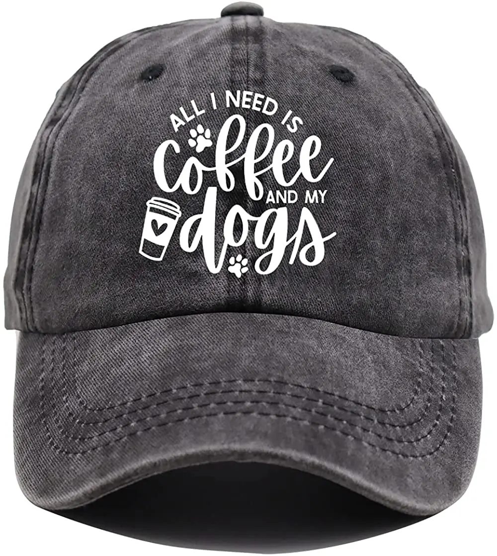 All I Need Is Coffee and My Dogs Hat, Dog Dad & Mom Baseball Cap, Coffee Life Adjustable Distressed Denim Cap