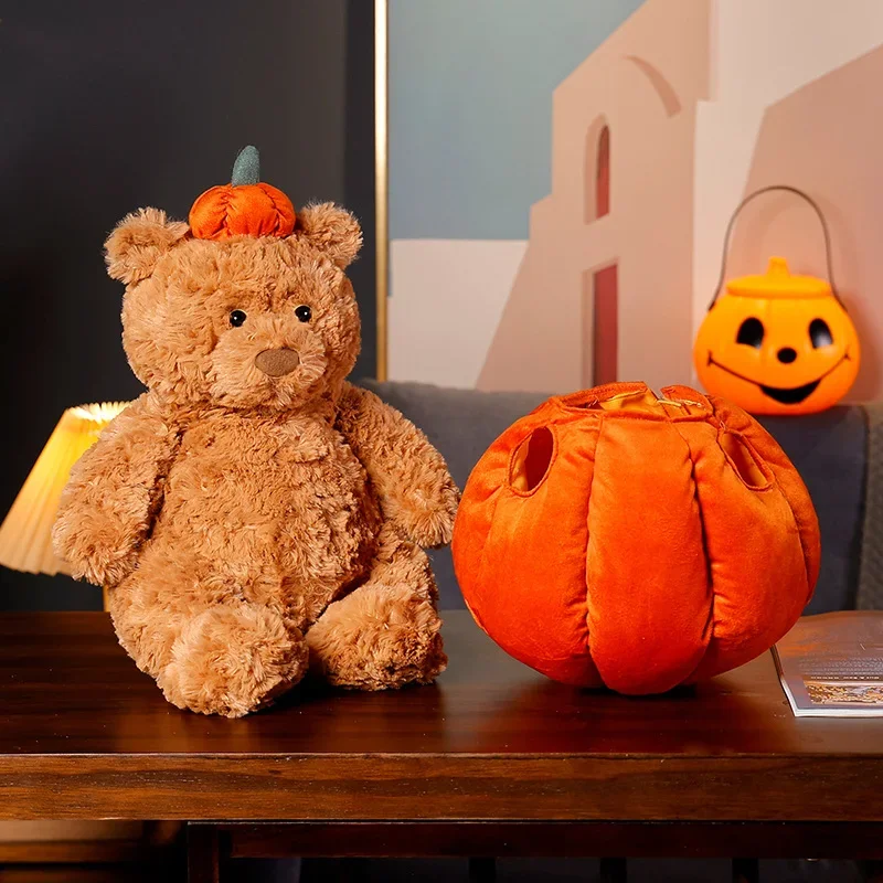 35cm Pumpkin Teddy Bear Doll Plush Toy Stuffed Dressed Halloween's Day Cartoon Animal Plushie Removable Clothes Kids Present