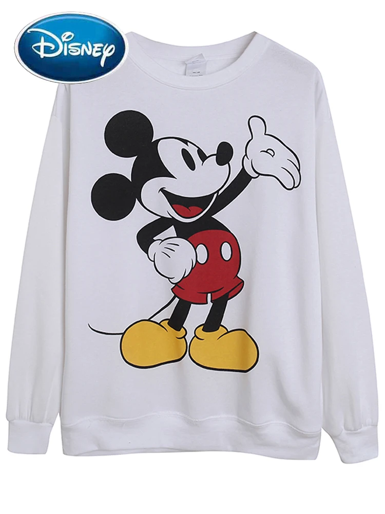 

Disney Fleece Sweatshirt Fashion Mickey Mouse Cartoon Print VELOUR Velvet Fashion Women O-Neck Jumper Top Streetwear Femme White