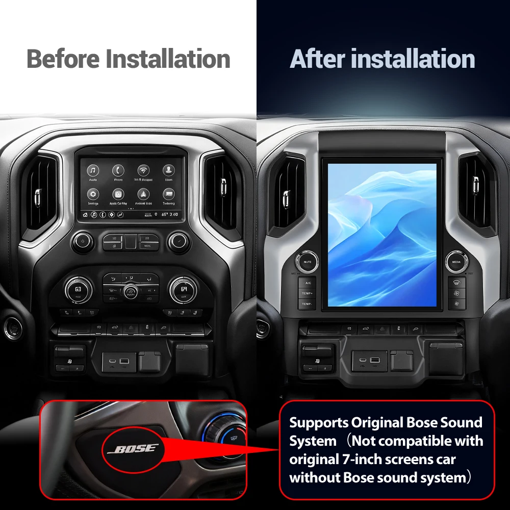 Junsun Android 15 Car Multimedia Player Touch Screen Head Unit Stereo Radio For GMC Sierra Chevrolet Silverado 2019 2020 2021 2022 2023 Built In Wireless Carplay Android Auto GPS Navigation Bluetooth 5.0 WiFi AI Voice Control