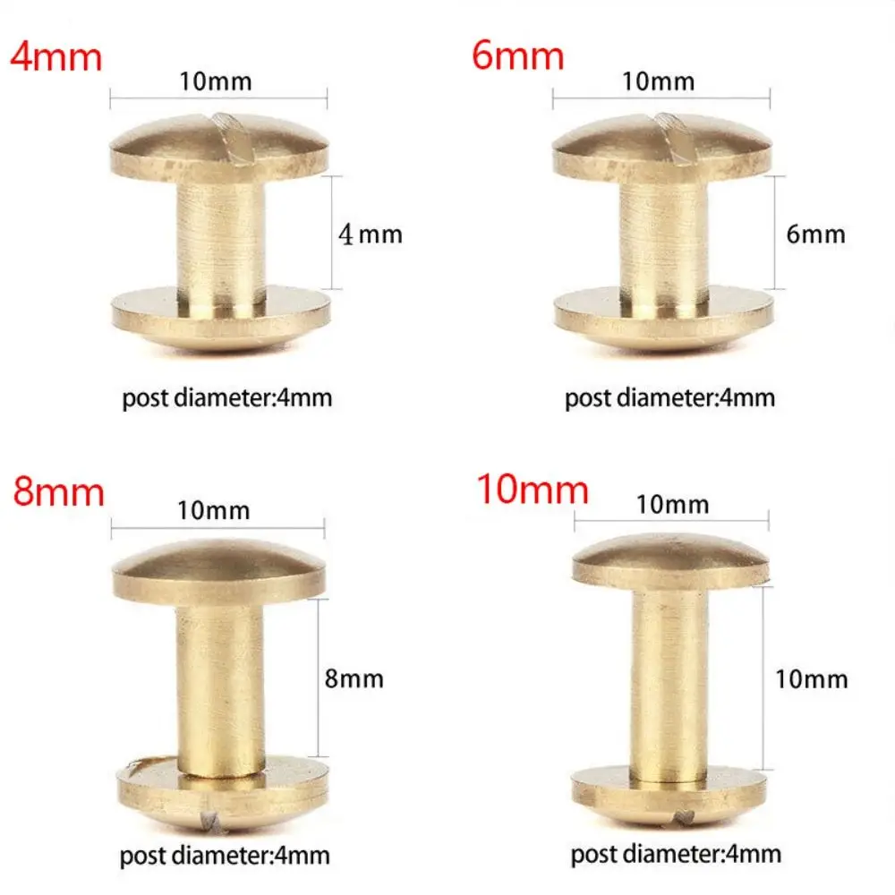 10Pcs/Set Arc Belt Screw Leather Craft Chicago Nail Brass Solid Rivet Stud Head