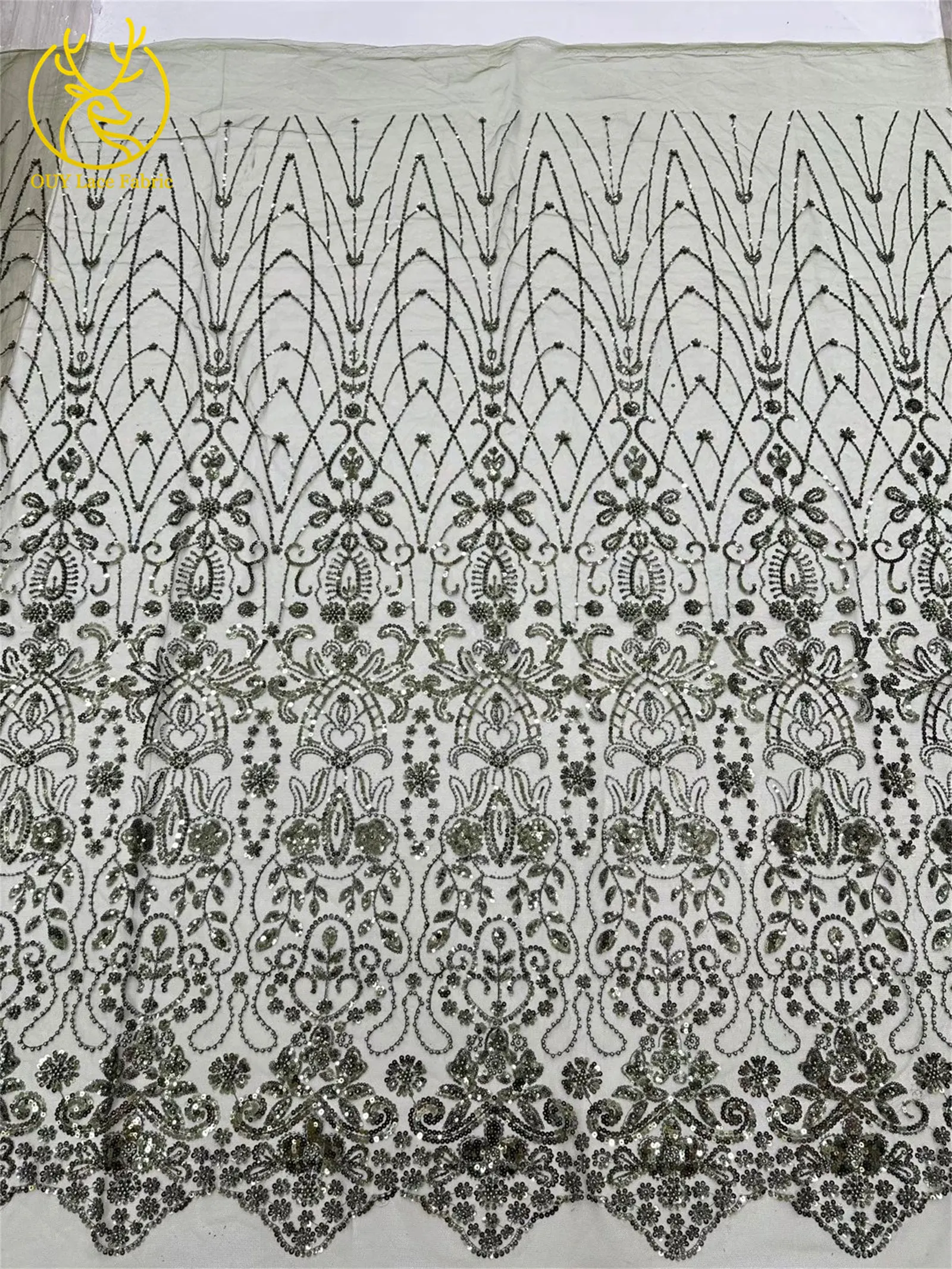 5 Yards meistverkaufter afrikanischer Pailletten-Spitzenstoff, hochwertige Mode, nigerianischer Perlen-Tüll-Spitzenstoff, Nähen von Partykleidern – Detail 11