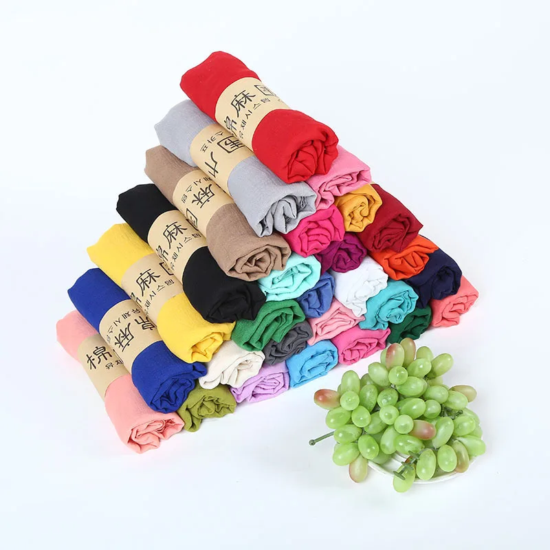 Women's Cotton and Hemp Solid Scarf Spring and Autumn Travel Beach Sunscreen Shawl Air Conditioning Scarf Long Scarf