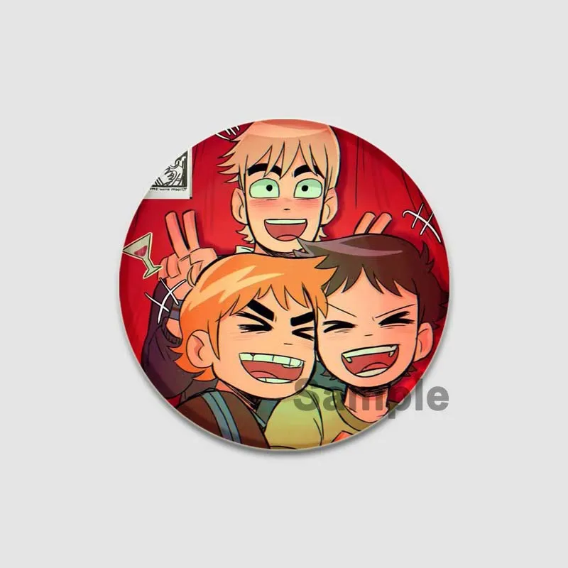 Anime Scott Pilgrim Lapel Pins Cartoon Wallace Ramona Character Badge Button Pin Funny Meme Round Brooch Bag Clothes Decor Gifts