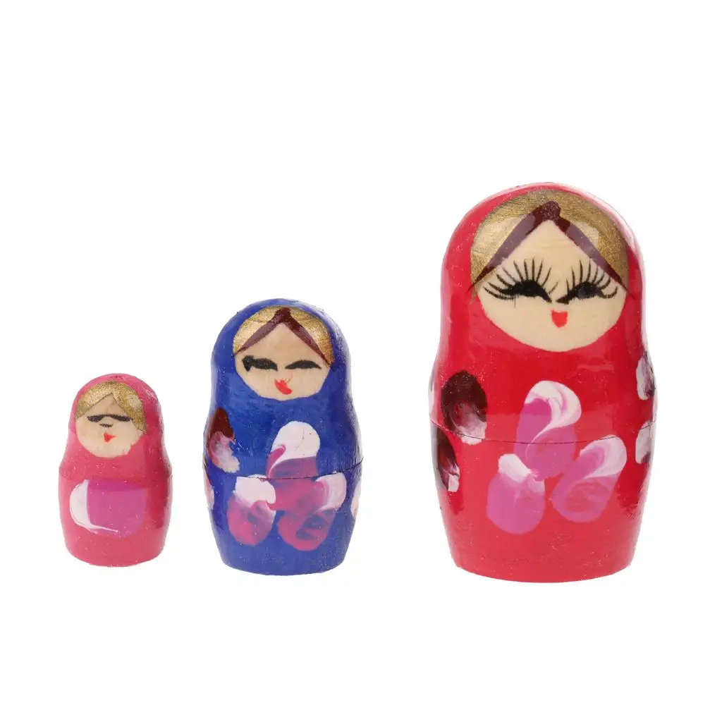 Floral Wooden Russian Nesting Matryoshka 7pcs Dolls Hand Painted