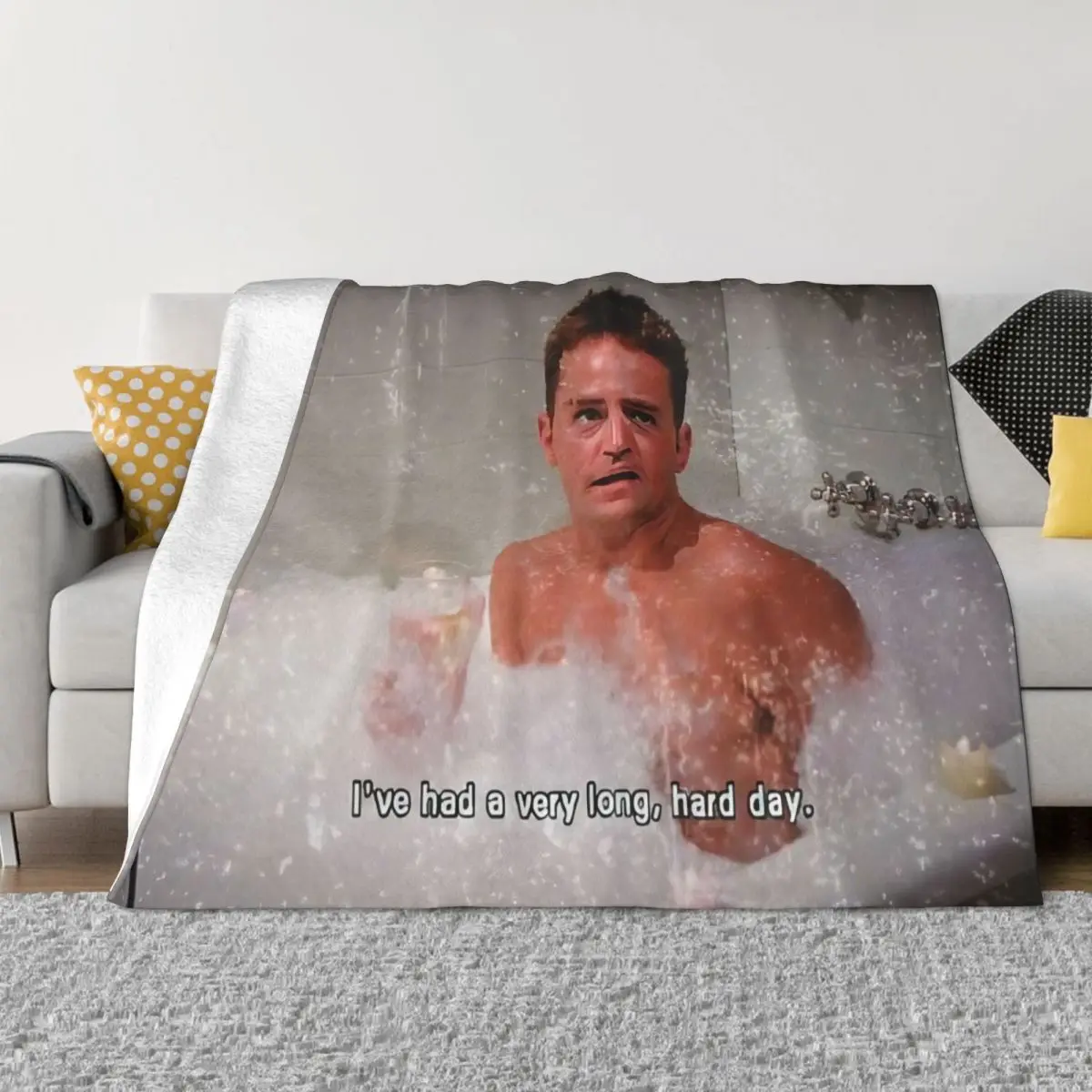 Matthew Perry I've Had A Very Lonng, Hard Day Flannel Blanket Funny Throw Blanket for Bed Sofa Couch 150*125cm Bedspread