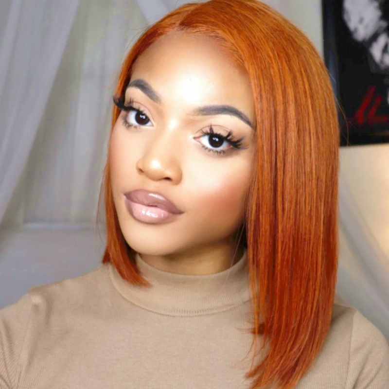 

Orange Colored 13x4 Transparent Lace Front Human Hair Wigs for Women Straight Human Hair Frontal Wigs Remy Hair