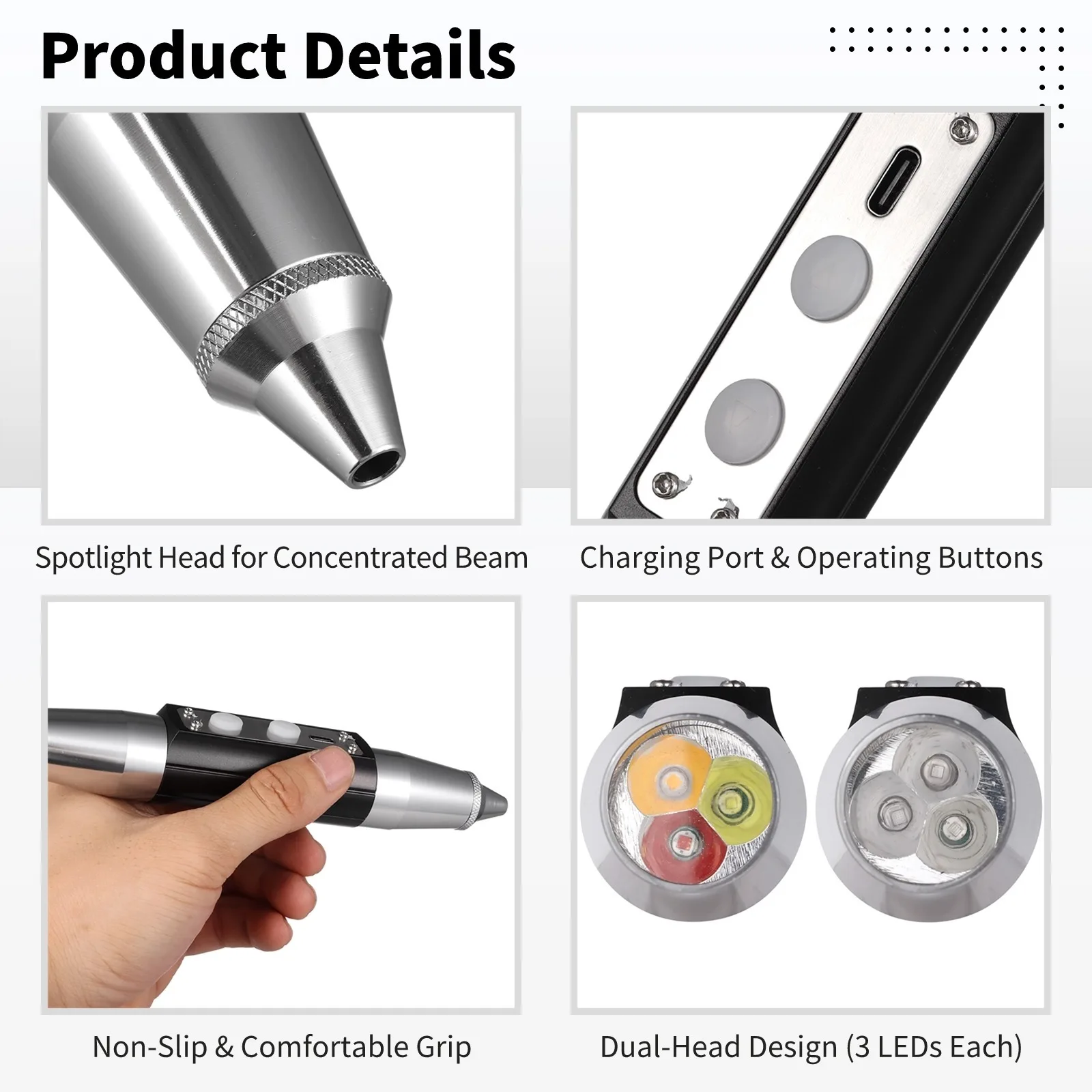 6 LED Rechargeable Gemstone Flashlight Dual-Head Jade Appraisal Light Jewelry Detecting Flashlight Jadeite Diamond Detector Lamp