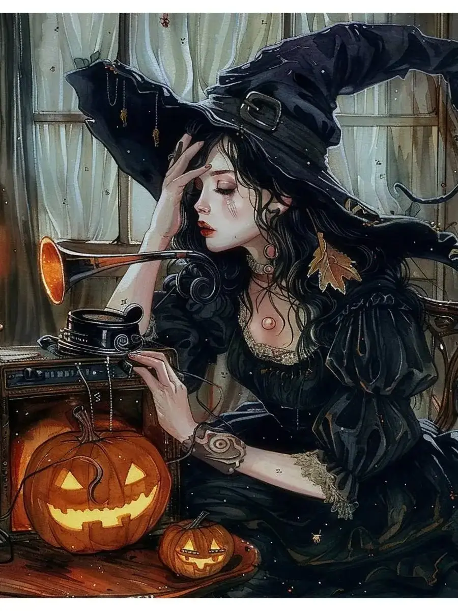 1 Stück 40X40CM/15,74 Zoll Halloween-Hexe-Stickset mit Prägung, DIY-Set 11CT/14CT als Geschenk, Hängendes Gemälde, Neuheit – Detail 1