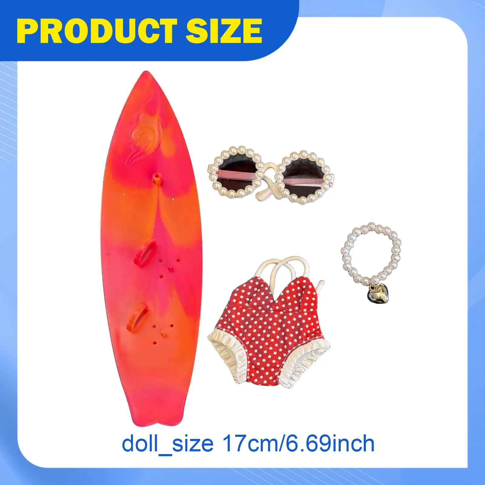 Doll Clothes for 6.69 inch Dolls Decor Summer Set Fancy Dress Themed Party DIY Fashion Mini Polka Dot Swimwear Beaded Necklace