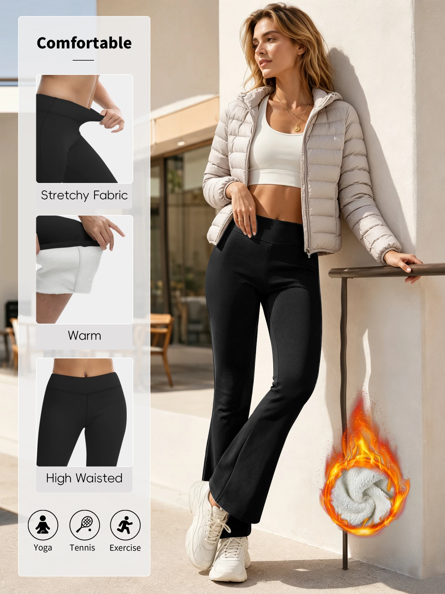 Yoga Pants Women High Waist Thick Soft Thermal Flare Leggings with Pockets Stretchy Sherpa for Cold Weather