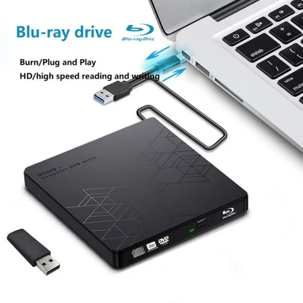 5-in-1 External Blu-ray Drive，Portable BD-RW Optical Drives BD DVD CD Burner Player Reader for Laptop PC Windows 11/10 Mac