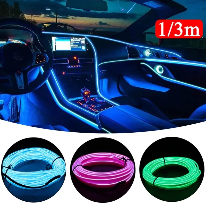 1/3M Universal Car Interior Ambient Light Strip Dashboard Ice Blue Decorative Lamp LED Light Strip USB Port Car Atmosphere Light