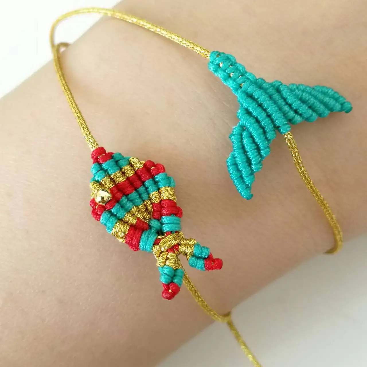 Fish Tail Whale Bracelet Handiwork Hand Knitting Gold Rope Chain Wrist Bands Adjustable Lucky Charm For Women Couple Lovers Gift