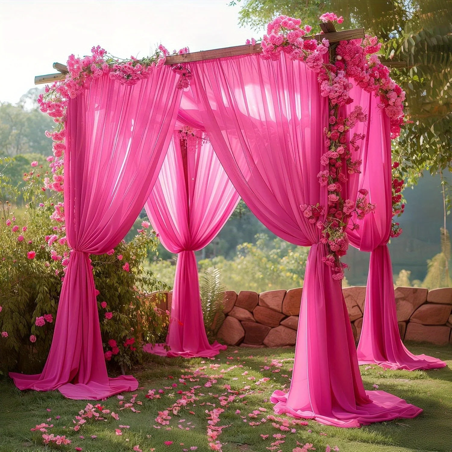 

4/6 Panels 2.4ft X 10ft Hot Pink Chiffon Backdrop Curtains | Fuchsia Wedding Arch Decor | Stage Party Drapes | Canopy Bed Curtains, Canopies, Gazebos & Pergolas Decor