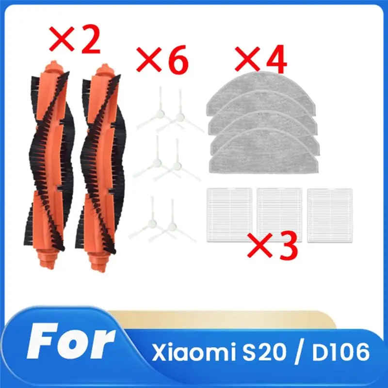 AT21-15 Pcs For S20 / D106 Sweeping Robot Accessories Cleaner Parts Replacement Main Side Brush Mop Filter Set